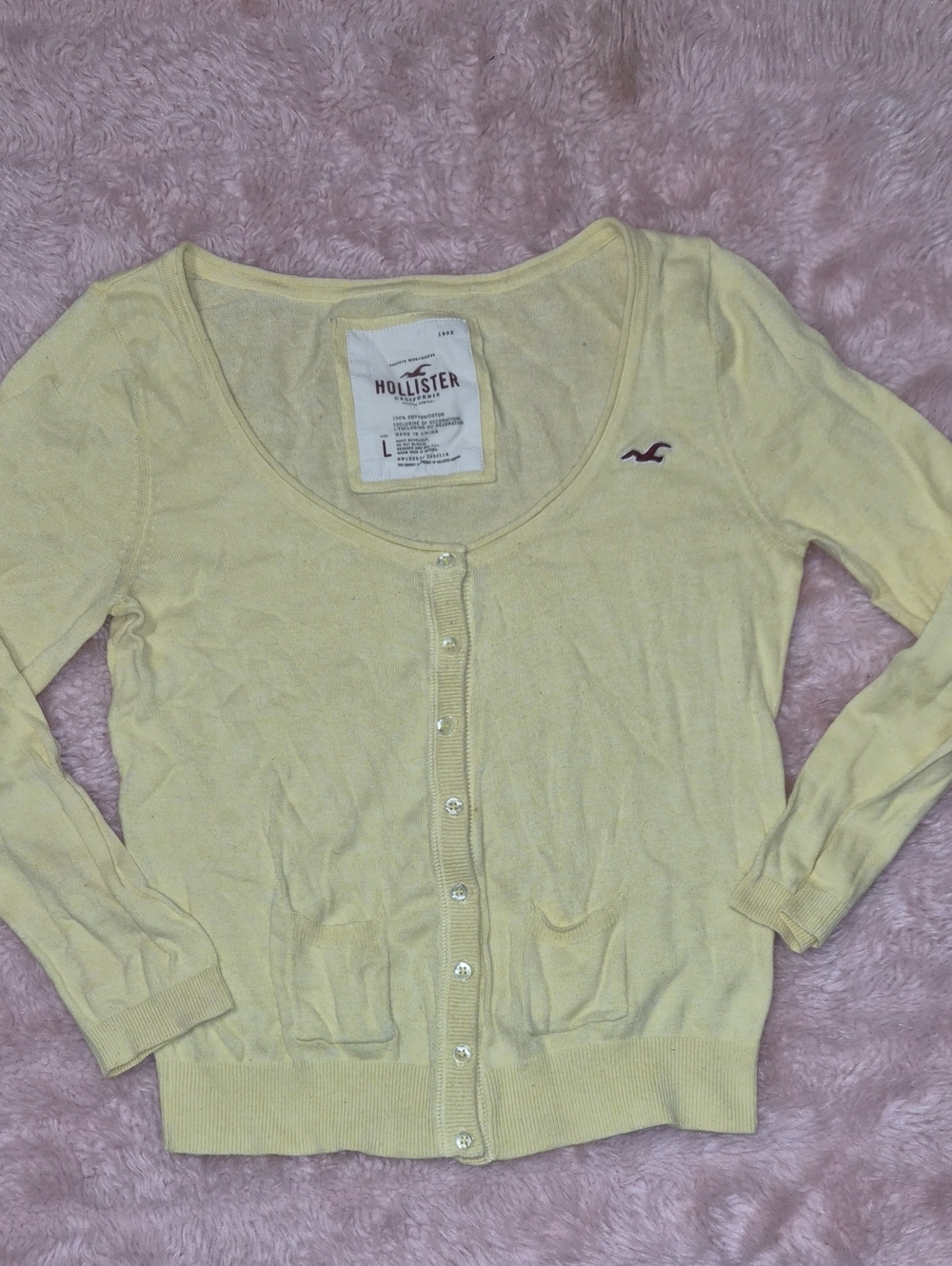 Hollister Pale Yellow Lightweight Women's Cardigan with Button Front